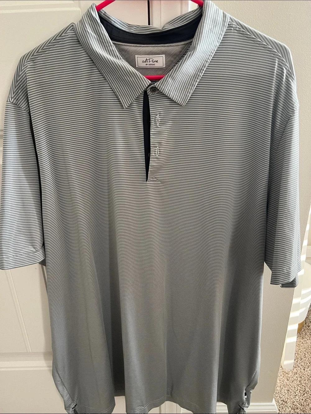 adidas Men’s Gray Thin-Striped Polo